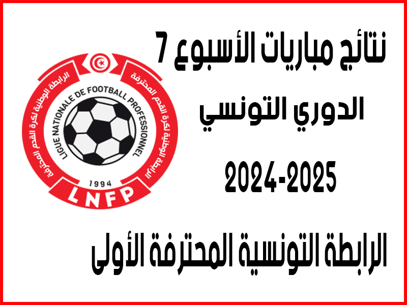 نتائج الأسبوع 7 من الدوري التونسي 2024-2025